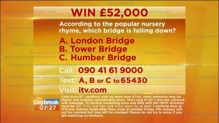 Win £52000 with Daybreak and Lorraine Competition from 2 January 2013