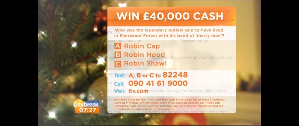 Daybreak New TV competition question to win £40000